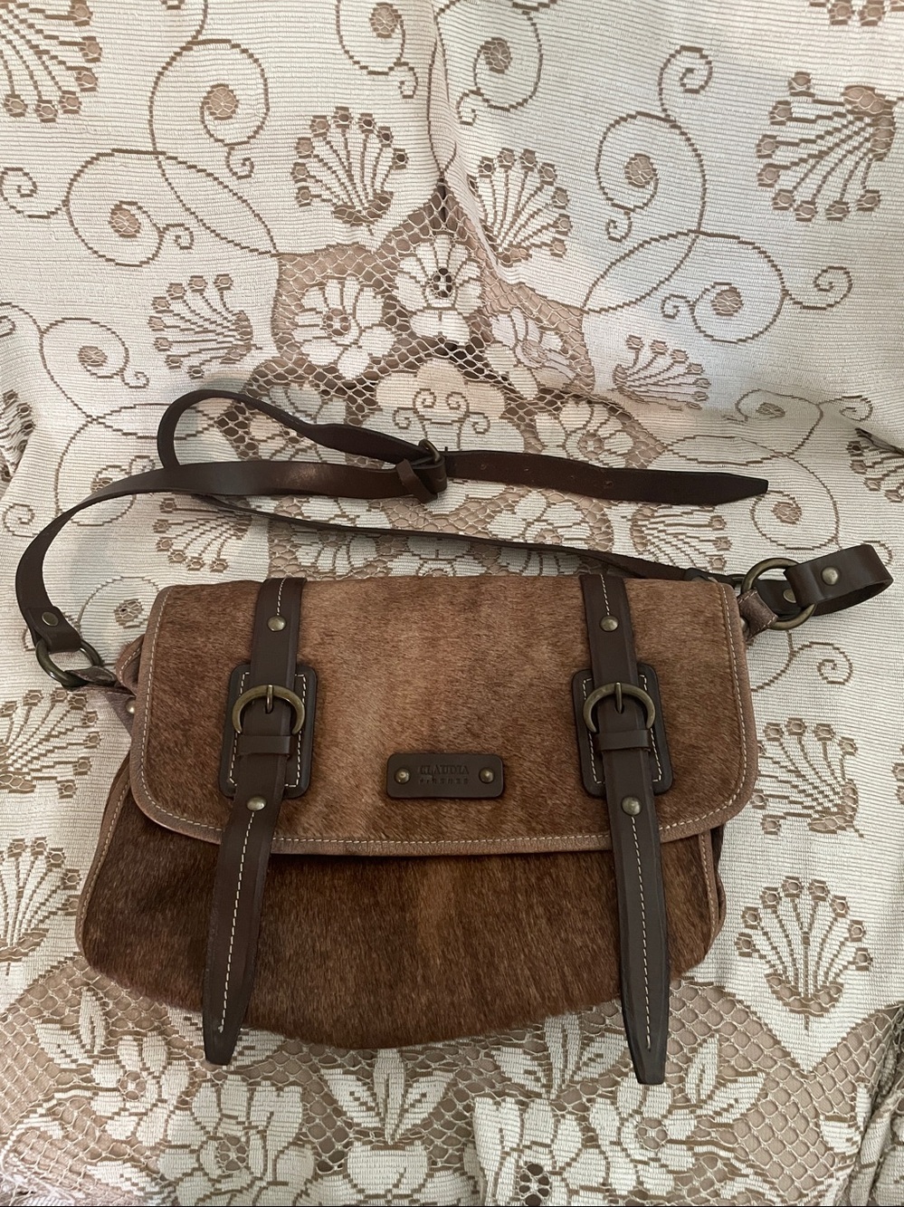 Claudia Firenze Vintage Brown Calf Hair Flap Satchel Bag – Made in Italy
